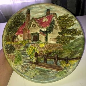 Vintage Chalkware decorative plate,  an eye catching piece of decor to hang